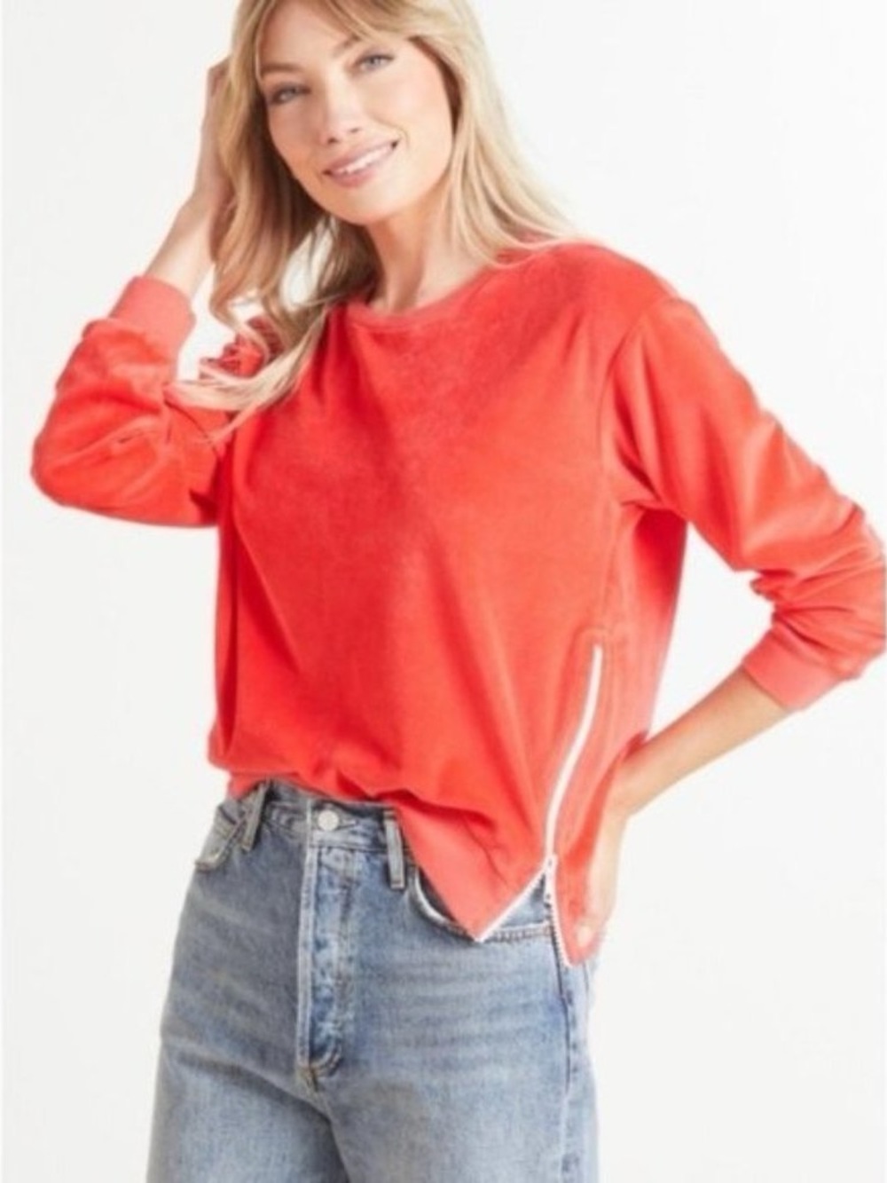 Sundry Coral Crewneck Sweatshirt with Side Trim